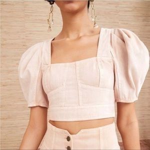 Ulla Johnson Top Renee Denim Corset Crop Top in Pink Size 4